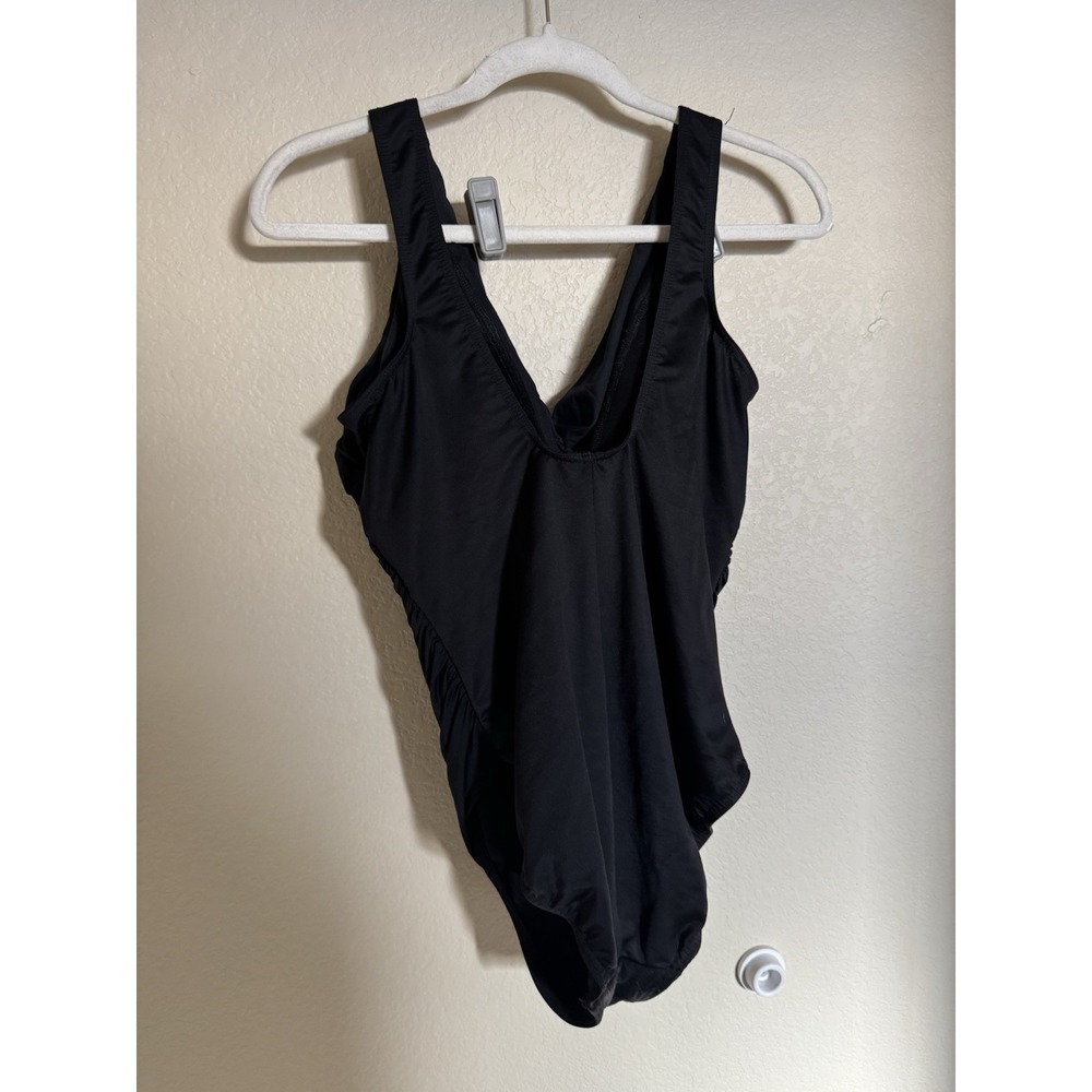 miraclesuit draped swimsuit bathing suit one piece size 10 in black slimming - Picture 3 of 5